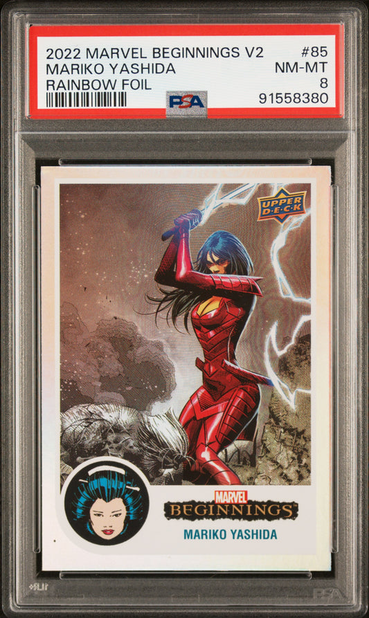 2022 MARVEL BEGINNINGS VOLUME 2 MARIKO YASHIDA RAINBOW FOIL #85 (PSA 8)