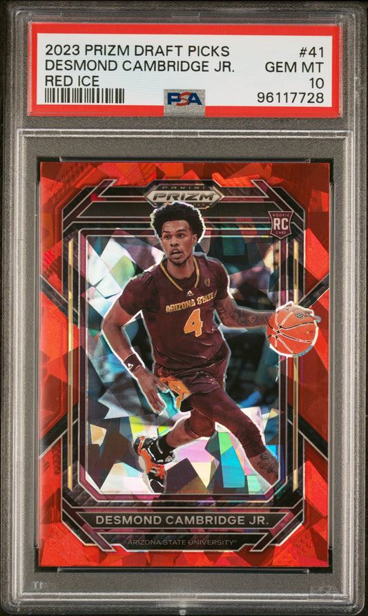 2023 PRIZM DRAFT PICKS DESMOND CAMBRIDGE JR. RED ICE #41 (PSA 10)