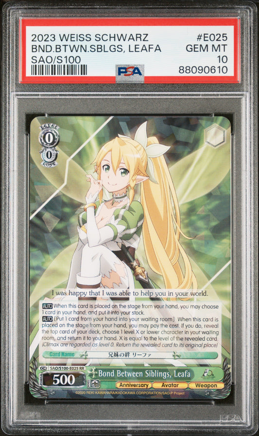 2023 WEISS SCHWARZ BND.BTWN.SBLGS, LEAFA SAO/S100 #E025 (PSA10)